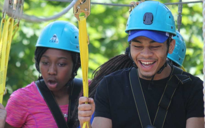 grieving teens on ropes course